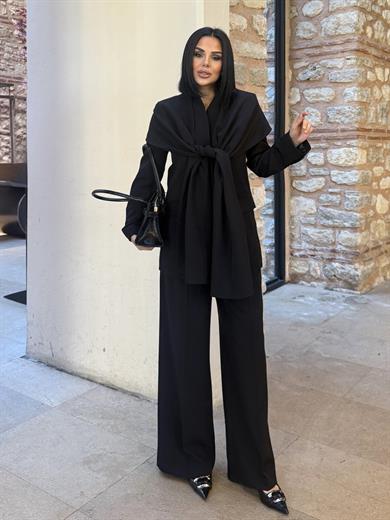Tanisa Şal Ceket Detaylı Takım Siyah