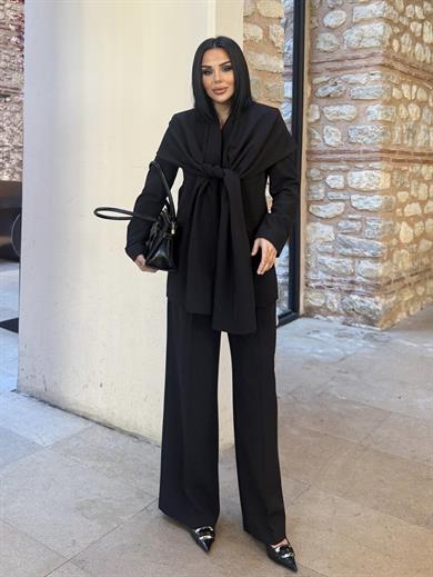 Tanisa Şal Ceket Detaylı Takım Siyah