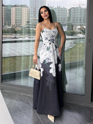 Taylans Desenli Elbise Siyah