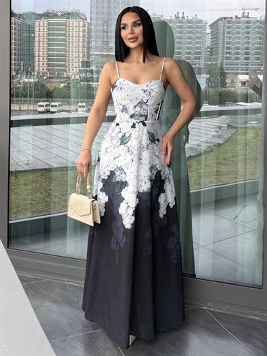 Taylans Desenli Elbise Siyah