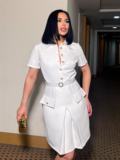 Taylans Kemer Detaylı Elbise Beyaz