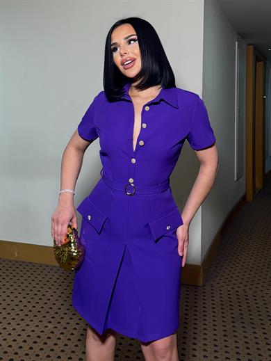 Taylans Kemer Detaylı Elbise Mor