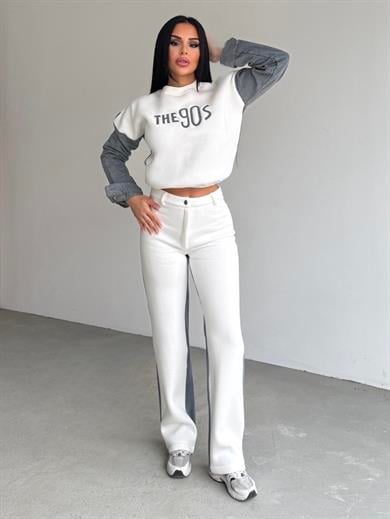 Thesa Denim Detaylı Spor Takım Beyaz