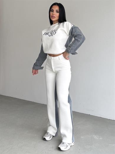 Thesa Denim Detaylı Spor Takım Beyaz