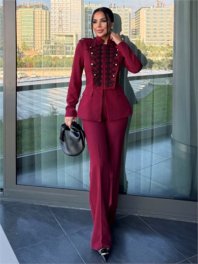Thetra Tasarım Ceketli Takım Bordo