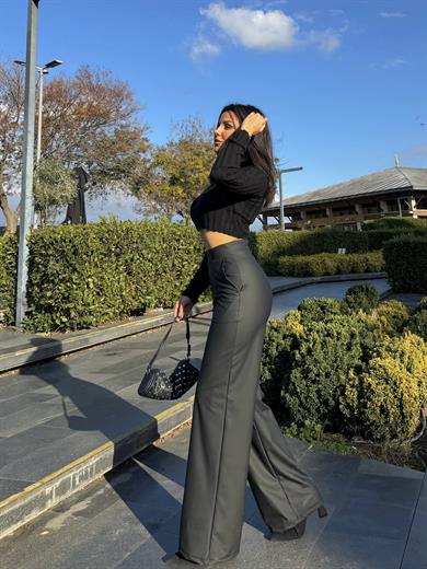 Tony Mat Suni Deri Palazzo Tayt Pantolon Siyah