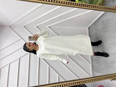 Triko Elbise İncili Beyaz