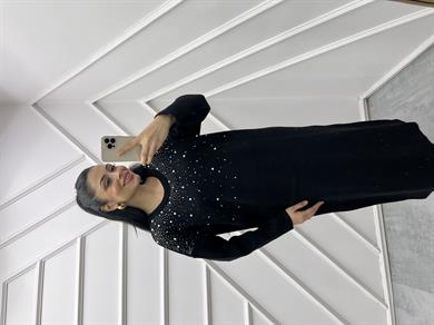 Triko Elbise İncili Siyah