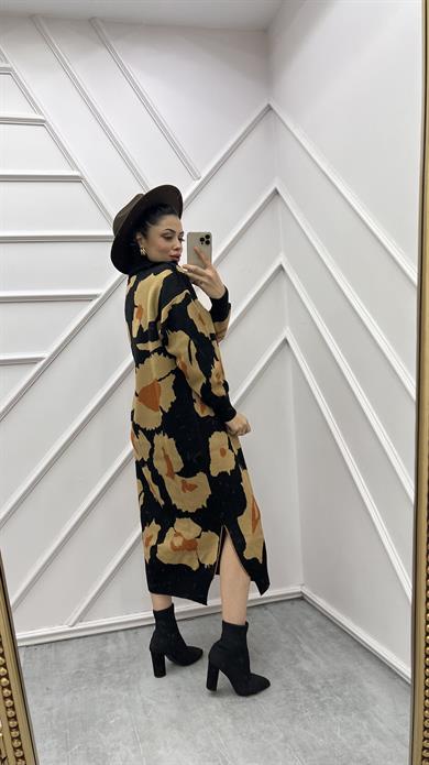 Triko Elbise Leopar Siyah