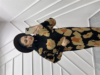 Triko Elbise Leopar Siyah