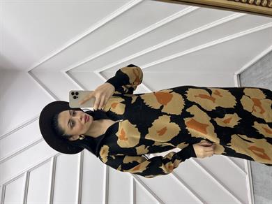 Triko Elbise Leopar Siyah