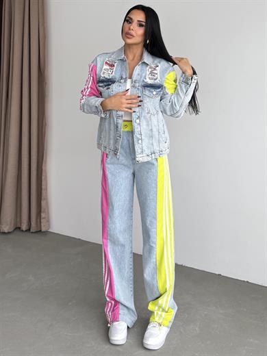 Tute Paraşüt Detaylı Denim Takım Pembe