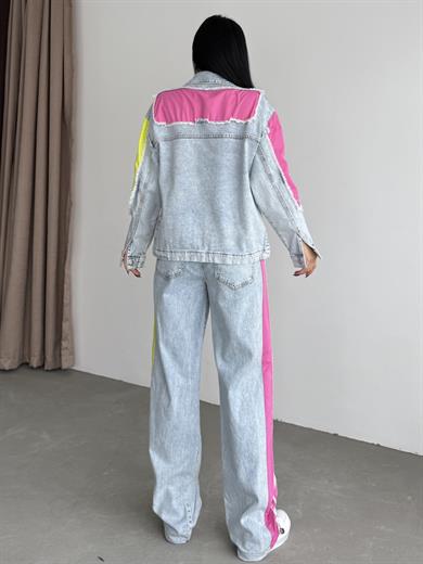 Tute Paraşüt Detaylı Denim Takım Pembe