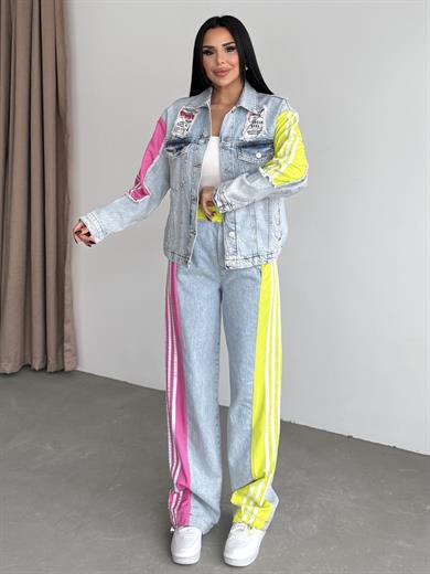 Tute Paraşüt Detaylı Denim Takım Pembe
