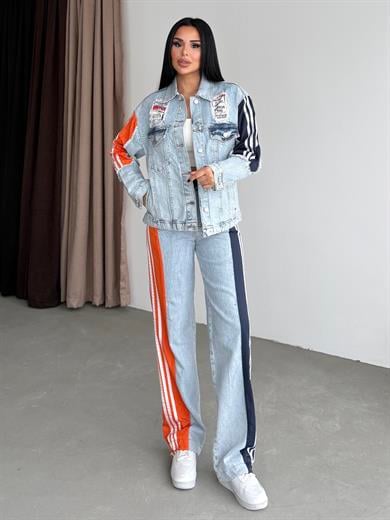 Tute Paraşüt Detaylı Denim Takım Turuncu