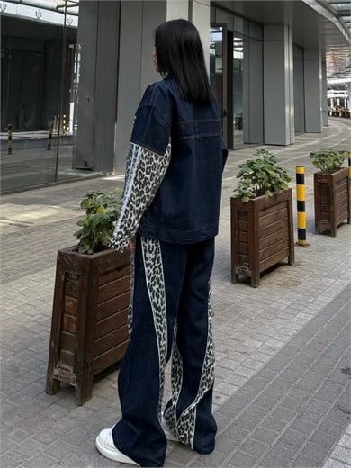 Tuyas Leopar Detaylı Takım Lacivert