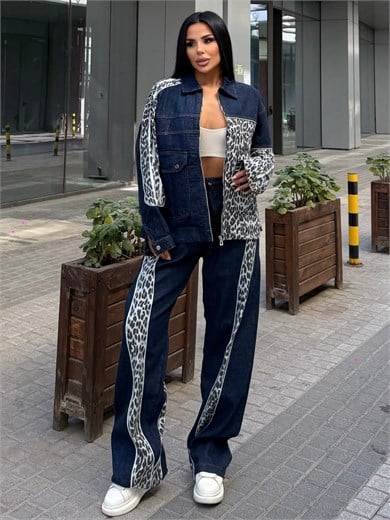 Tuyas Leopar Detaylı Takım Lacivert