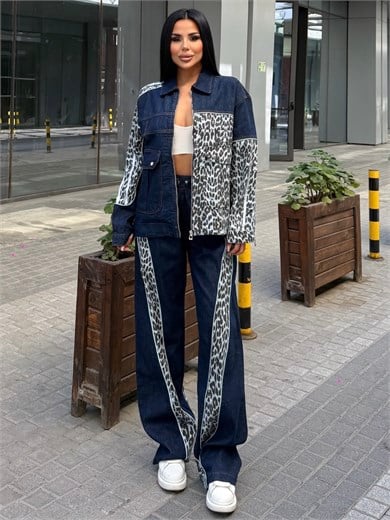 Tuyas Leopar Detaylı Takım Lacivert