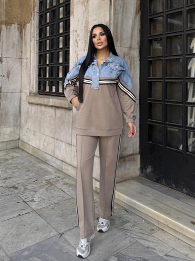 Urlesa Denim Detaylı Spor Takım Bej