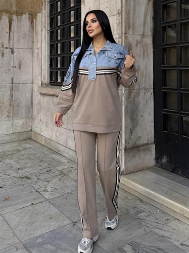 Urlesa Denim Detaylı Spor Takım Bej