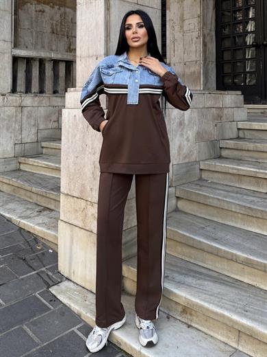 Urlesa Denim Detaylı Spor Takım Kahve