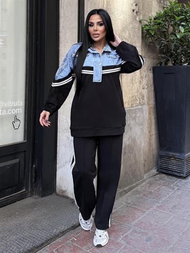 Urlesa Denim Detaylı Spor Takım Siyah
