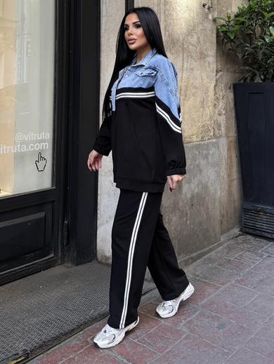 Urlesa Denim Detaylı Spor Takım Siyah