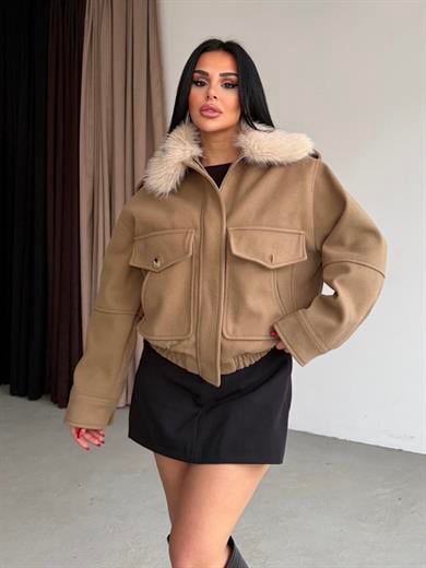 Vango Kürk Yaka Detaylı Ceket Camel