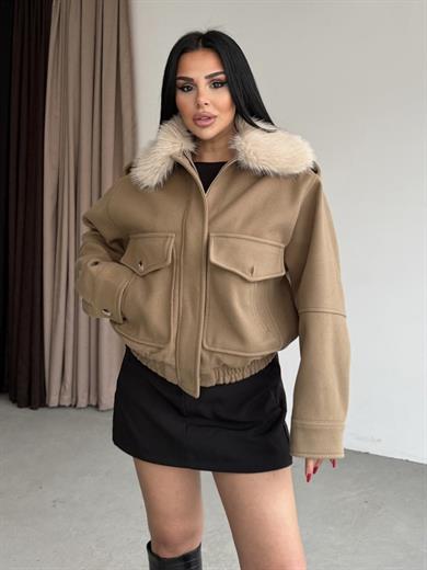 Vango Kürk Yaka Detaylı Ceket Camel