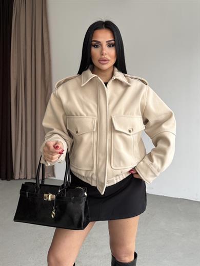 Vango Kürk Yaka Detaylı Ceket Taş