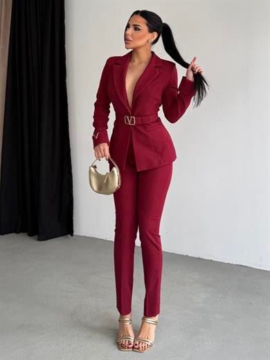 Vansie Gold Kemer Detaylı Takım Bordo