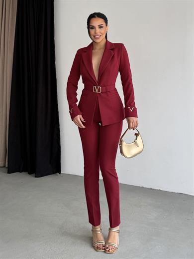 Vansie Gold Kemer Detaylı Takım Bordo