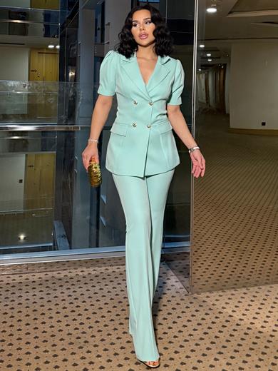 Vasigo Gold Düğme Detaylı Takım Mint Yeşili