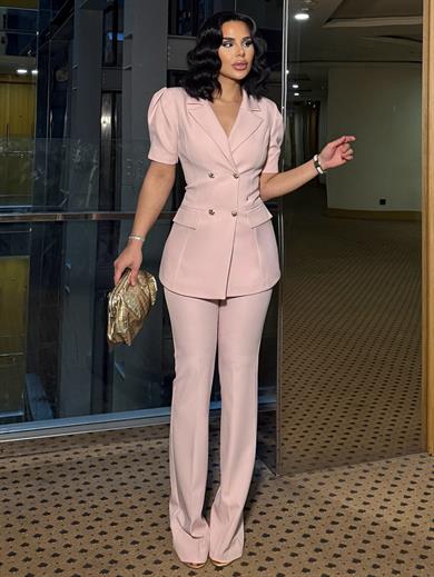 Vasigo Gold Düğme Detaylı Takım Pudra