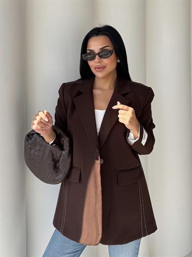 Velodi  Nakış Detaylı Blazer Ceket Kahve