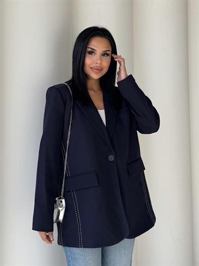 Velodi  Nakış Detaylı Blazer Ceket Lacivert