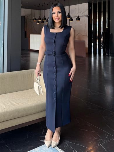 Venetta Kemer Detaylı Elbise Lacivert