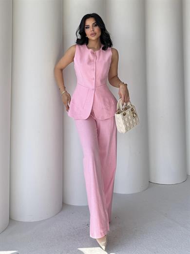 Vens İkili Keten Takım Pembe