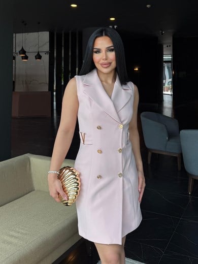Vento Gold Düğme Detaylı Elbise Pembe