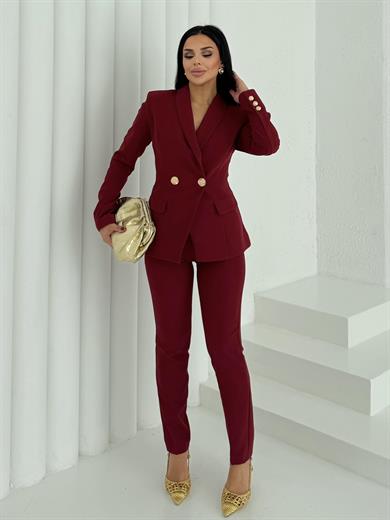 Veny  Gold Düğme Detaylı Takım Bordo
