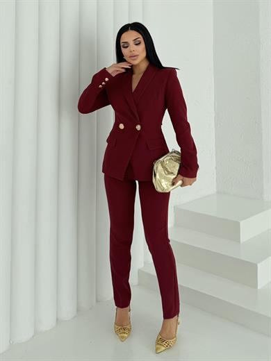 Veny  Gold Düğme Detaylı Takım Bordo