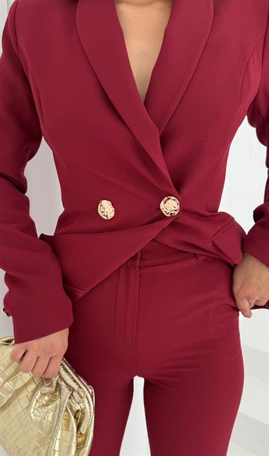 Veny  Gold Düğme Detaylı Takım Bordo
