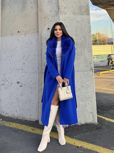 Verona Kürk Yaka Kaşe Kaban Saks