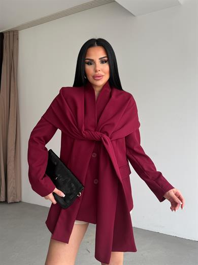 Vinsa Şal Detaylı Tasarım Ceket Bordo