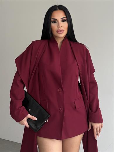 Vinsa Şal Detaylı Tasarım Ceket Bordo