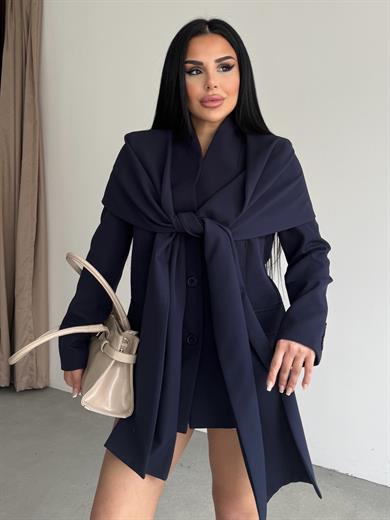 Vinsa Şal Detaylı Tasarım Ceket Lacivert
