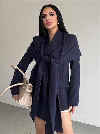 Vinsa Şal Detaylı Tasarım Ceket Lacivert