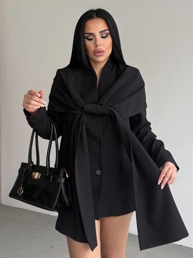 Vinsa Şal Detaylı Tasarım Ceket Siyah