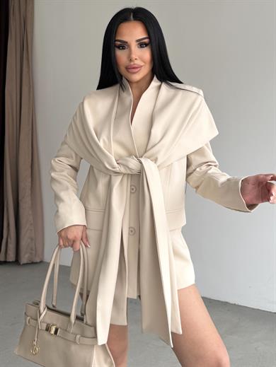 Vinsa Şal Detaylı Tasarım Ceket Taş