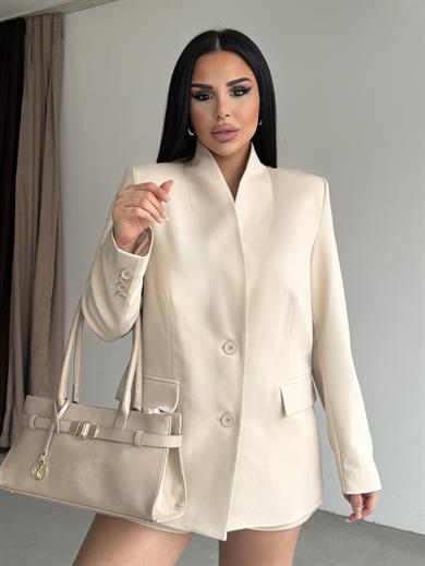 Vinsa Şal Detaylı Tasarım Ceket Taş